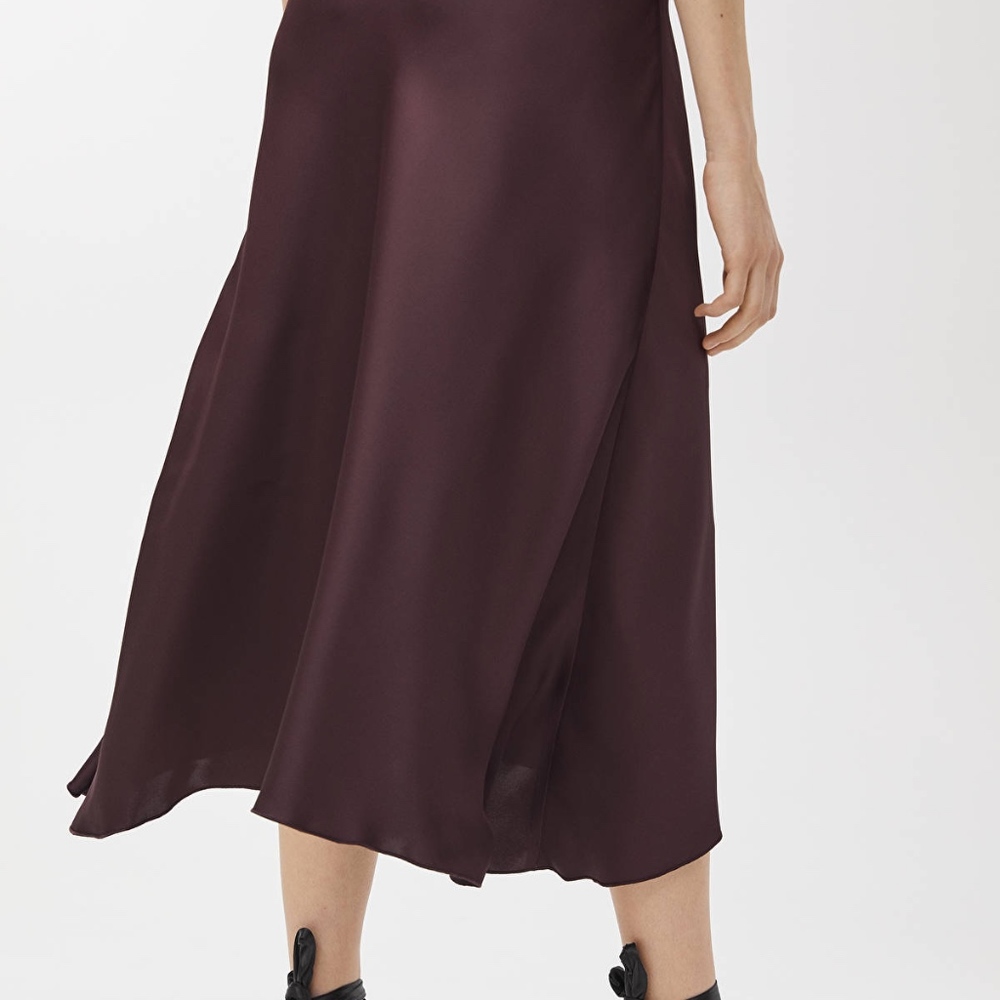 ARKET burgundy satin skirt with asymetrical hem